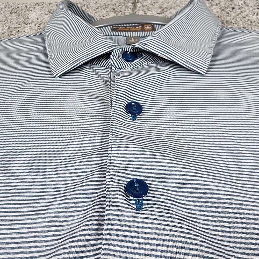 Peter Millar Polo Shirt Mens Large Striped Summer Comfort Golf Top Excellent - Picture 6 of 12
